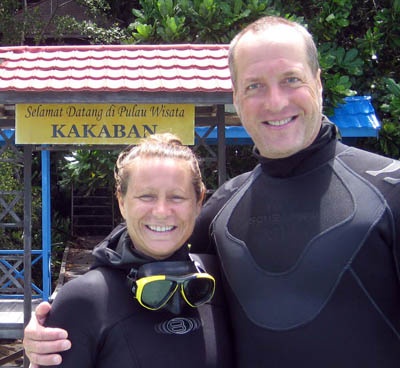 Peter and Kristine taking dive guests to see Jellyfish lake in Kakaban, Indonesia.